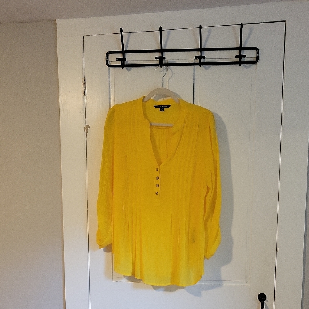 Zac & Rachel Yellow Relaxed Blouse with Mandarin Collar